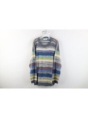 Vintage 90s Streetwear Womens Large Linen Silk Blend Knit Striped Baggy Sweater